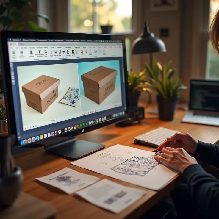 Graphic designer creating branding and packaging designs.